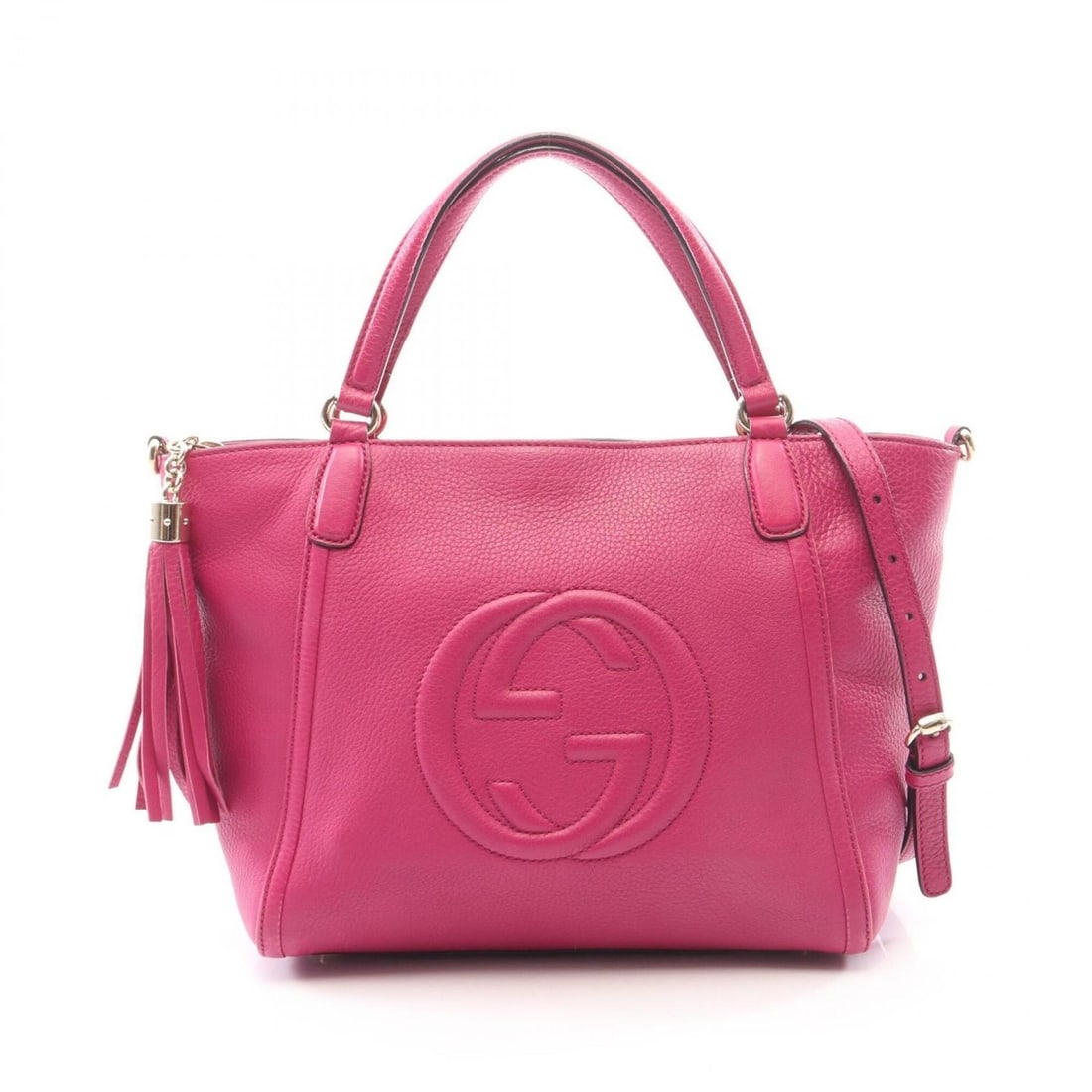 Gucci Soho Interlocking G 2-Way Handbag, Leather, Women's, Pink, 369176 (1 of 10)