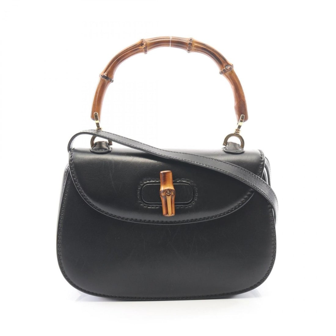 Gucci Bamboo 2-Way Handbag, Leather, Women's, Black, 000460188 (1 of 13)