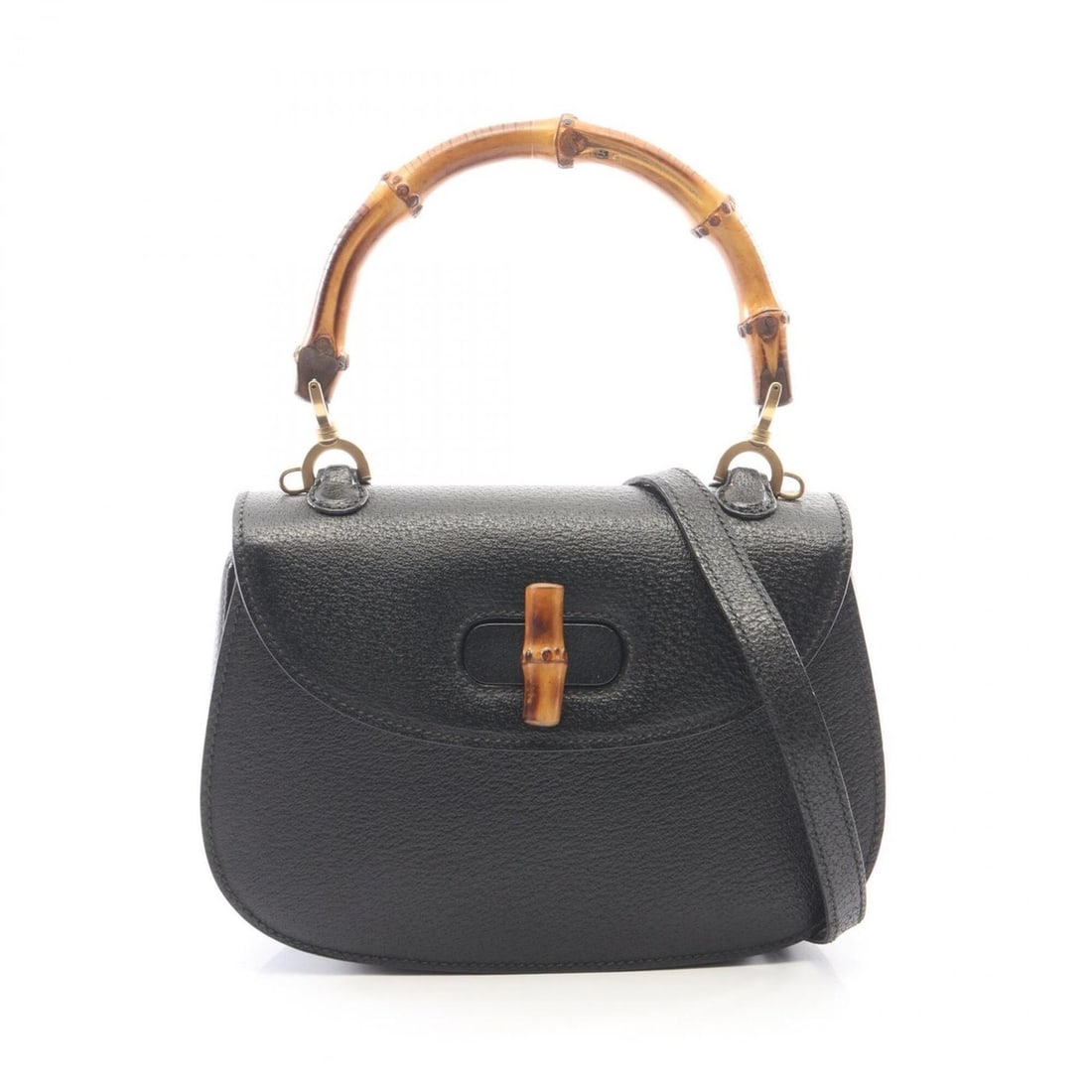 Gucci Bamboo 2-Way Handbag, Leather, Women's, Black, 000.406.0188 (1 of 9)