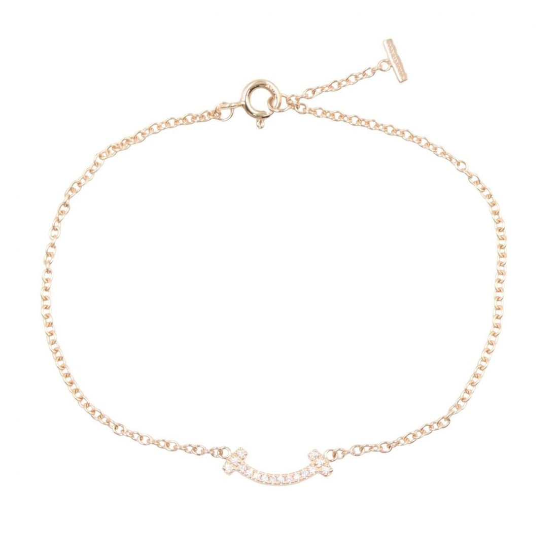 Tiffany & Co. T Smile Mini Bracelet, Diamond 18K Pink Gold (PG), Women's, Tone, Clear 62994541: --- Catalog ---Category: SizeLength: 16.5cm / 6.49''Category: DesignType: Charm braceletColor: Clear, GoldGender: WomenMaterial: Pink gold (18K)Category: GeneralMPN: 62994541Brand: Tiffany--- Item Lis