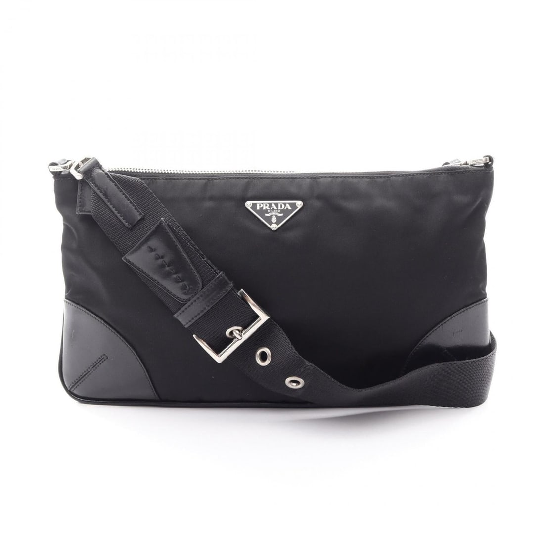 Prada Triangle Logo Shoulder Bag/Handbag, Nylon and Leather, Women's, Black: --- Catalog ---Category: SizeSize (HxWxD): 17cm x 32cm x 3cm / 6.69'' x 12.59'' x 1.18''Category: DesignType: Handbag, Shoulder bagColor: BlackGender: WomenMaterial: Nylon , Leather Category: GeneralB