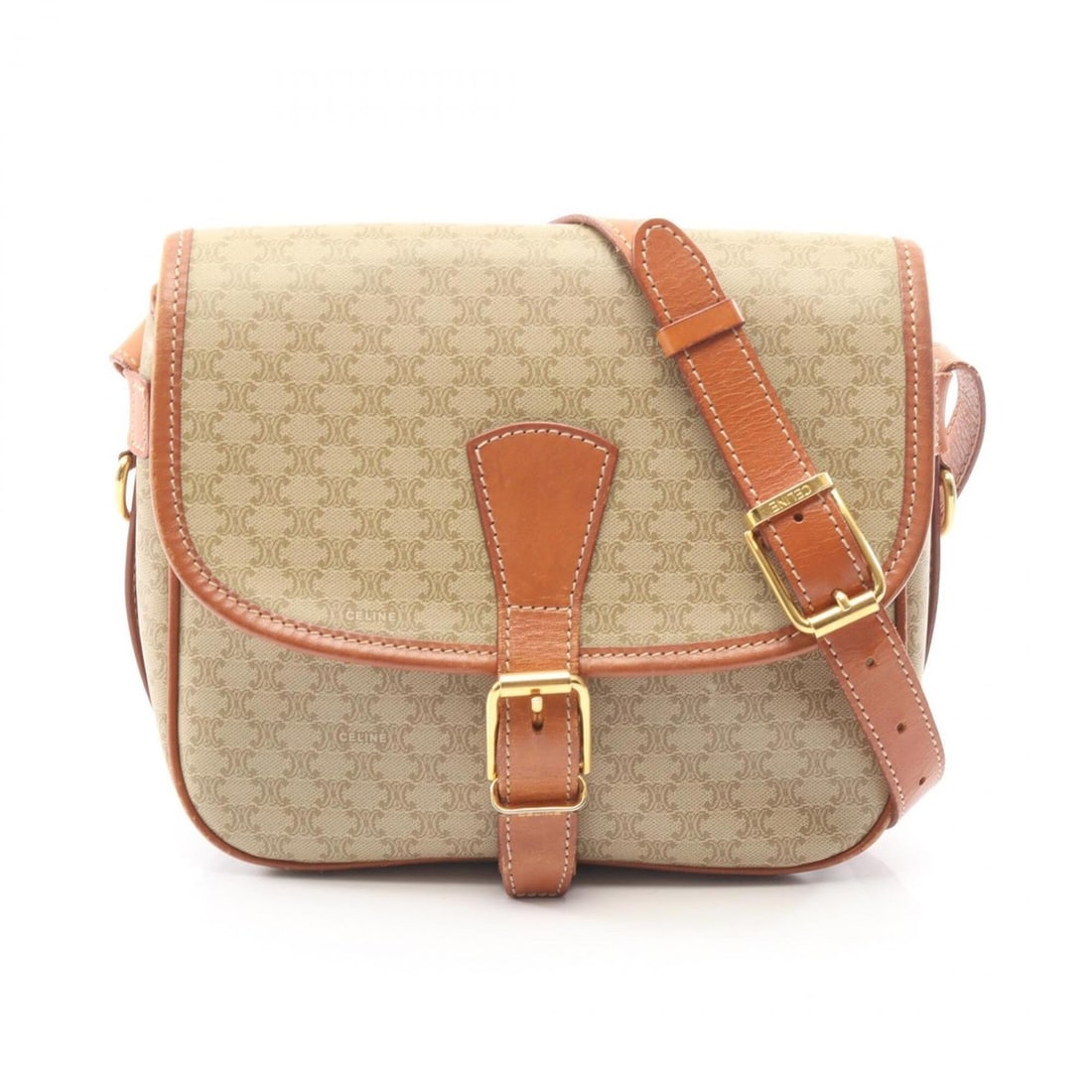 Celine Macadam Flap Shoulder Bag/Handbag, Coated Canvas and Leather, Women's, Beige/Brown: --- Catalog ---Category: SizeSize (HxWxD): 20cm x 22.5cm x 8cm / 7.87'' x 8.85'' x 3.14''Category: DesignType: Handbag, Shoulder bagColor: Beige, BrownGender: WomenMaterial: Coated canvas , Leather Ca