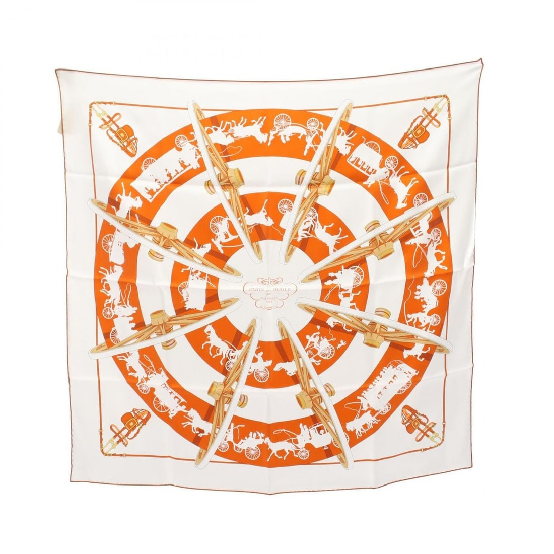 Hermes Carre 70 Paris qui Roule Scarf/Muffler, Silk, Women's, Orange/White Tones: --- Catalog ---Category: SizeSize (LxW): 66cm x 66cm / 25.98'' x 25.98''Category: DesignType: ScarfColor: Orange, WhiteGender: WomenMaterial: Silk Category: GeneralBrand: Hermes--- Item List ---Sectio