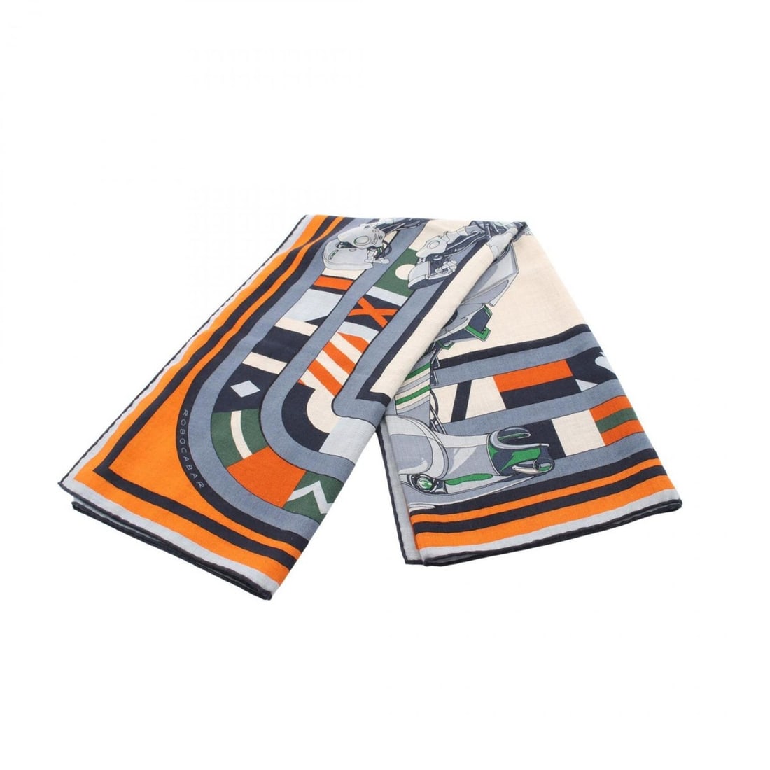 Hermes Carre 100 ROBOCABAR Scarf/Muffler, Silk/Cashmere, Women's, Blue/Orange/Multicolor: --- Catalog ---Category: SizeSize (LxW): 99cm x 99cm / 38.97'' x 38.97''Category: DesignType: ScarfColor: Blue, Multi-color, OrangeGender: WomenMaterial: Silk , Cashmere Category: GeneralBrand: Hermes