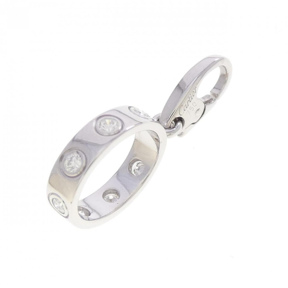 Cartier Love Charm: --- Catalog ---Category: SizeWeight: 2.7g / 0.09oz.Size (HxWxD): 26.40mm x 3.50mm / 1.04'' x 0.14''Category: DesignType: Necklace charmStone: DiamondGender: WomenMaterial: White gold (18K)Category: Ge