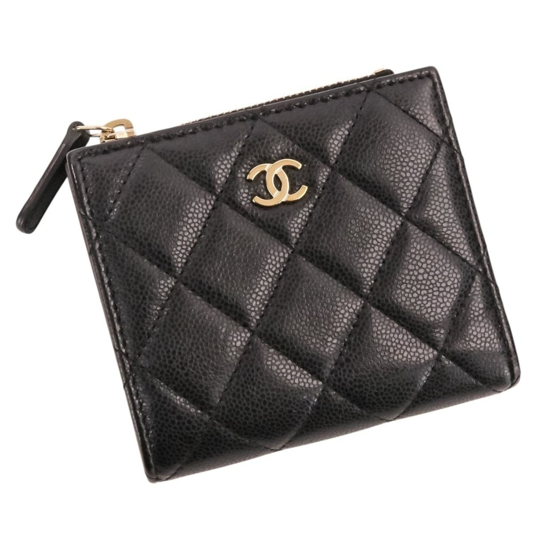CHANEL Chanel Caviar Skin Matelassé Coco Mark Compact Wallet Bi-fold Black Women's (1 of 16)