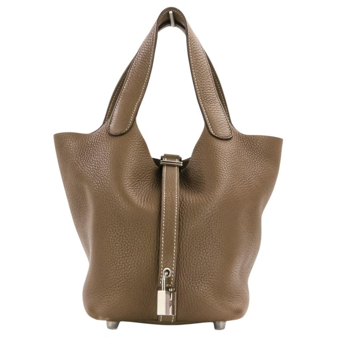HERMES Picotin Lock PM Taurillon Clemence Leather Handbag Tote Bag Etoupe Silver Hardware D Stamp: --- Catalog ---Category: SizeSize (HxWxD): 19cm x 13cm x 18cm / 7.48'' x 5.11'' x 7.08''Category: DesignType: Handbag, Tote bagColor: Etoupe grayGender: WomenMaterial: Taurillon clemence leather Categ