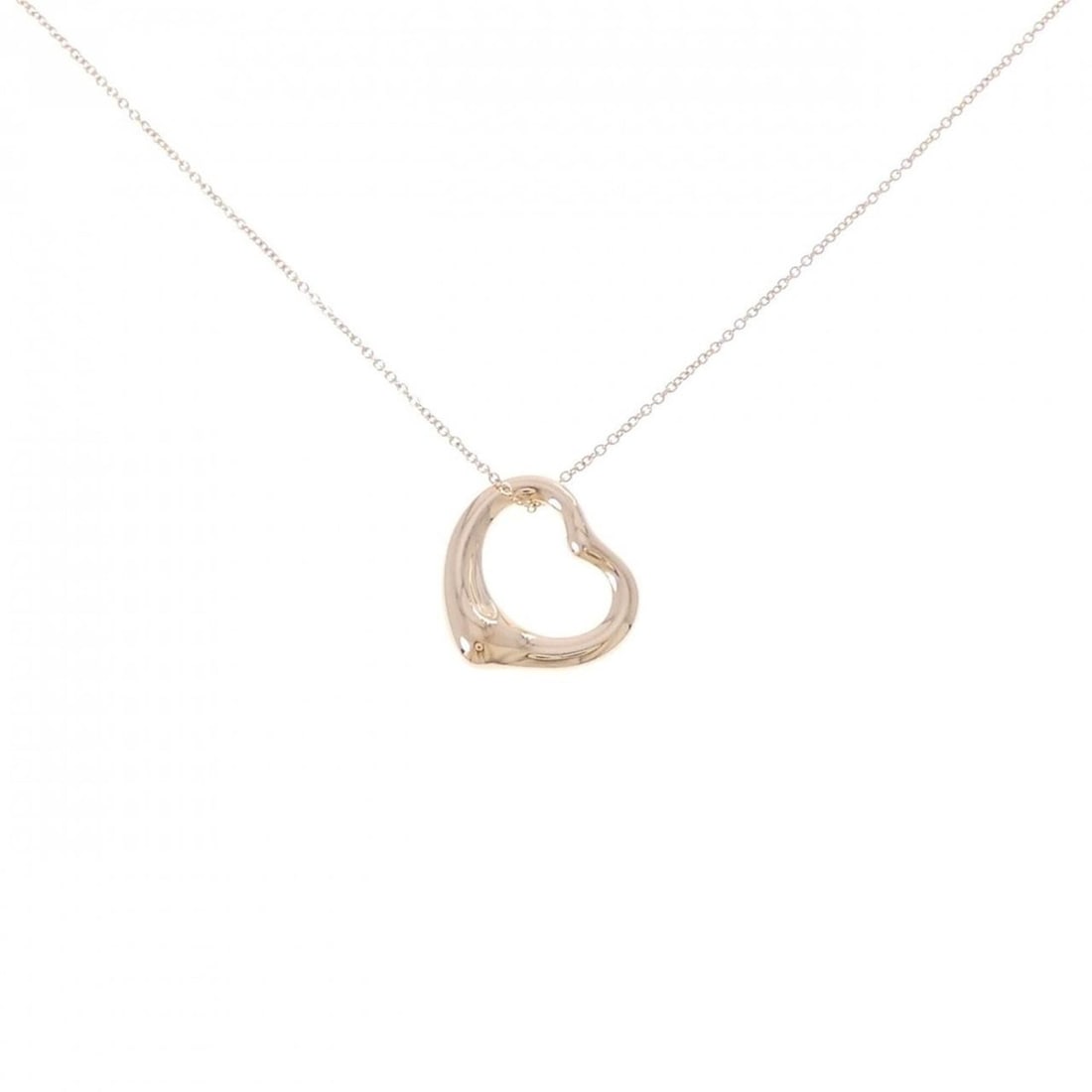 Tiffany Open Heart Necklace: --- Catalog ---Category: SizeWidth: 0.8mm / 0.03''Weight: 3.4g / 0.11oz.Pendant Size: 15.3mm x 14.6mm / 0.6'' x 0.57''Neck Circumference: 41 cm / 16.14''Category: DesignGender: WomenMaterial: Pink gol