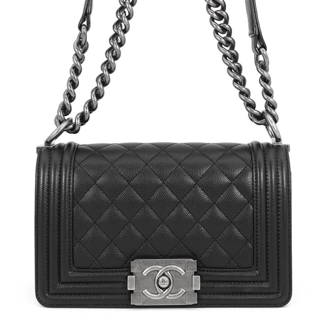 Chanel Chain Shoulder Bag Boy Small Matelassé Coco Mark Caviar Skin A67085 CHANEL Black Handbag (1 of 18)
