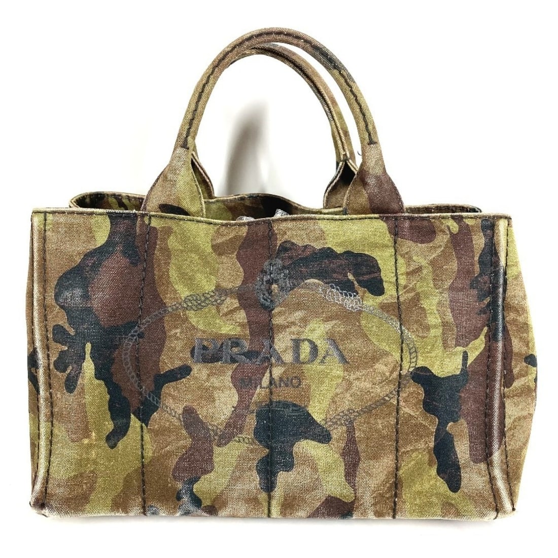 PRADA Canapa Canvas Tote Bag/Handbag, Green, for Men and Women, Camouflage Logo: --- Catalog ---Category: SizeSize (HxWxD): 22cm x 35cm x 22cm / 8.66'' x 13.77'' x 8.66''Category: DesignType: Handbag, Tote bagColor: GreenGender: Men,WomenMaterial: Canvas Category: GeneralBrand: Pr