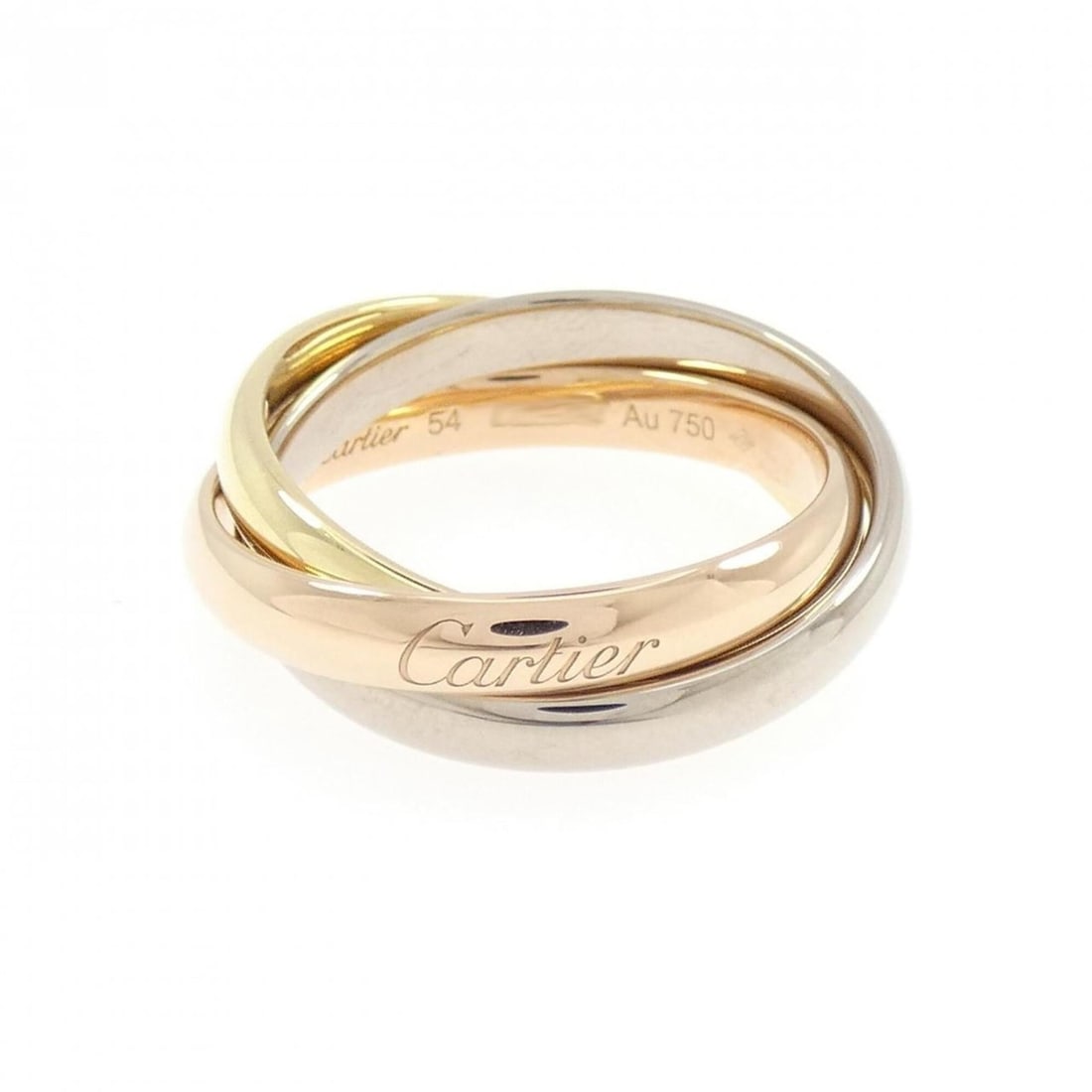 Cartier Trinity Ring: --- Catalog ---Category: SizeWeight: 9.9g / 0.34oz.JP Size: 14US Size: 7Category: DesignType: Band ringGender: WomenMaterial: Pink gold (18K), White gold (18K), Yellow gold (18K)Category: GeneralLine: