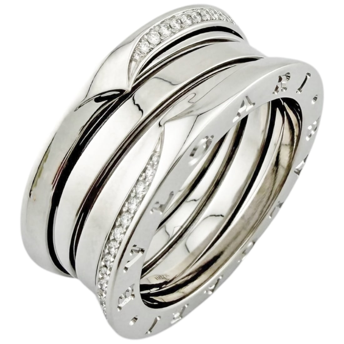 BVLGARI B.zero1 3-band ring, 18K white gold, 0.25ct diamond, men's and women's.: --- Catalog ---Category: PackNumber in Pack: 1Category: SizeJP Size: 18US Size: 9Category: DesignType: Band ringColor: White goldGender: Men,WomenHandmade: YesMaterial: White gold (18K)Category: