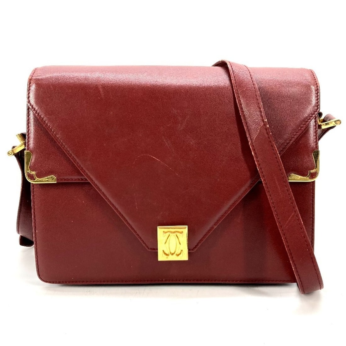 CARTIER Vintage Must Line Logo Shoulder Bag, Leather, Women's, Bordeaux: --- Catalog ---Category: SizeSize (HxWxD): 20cm x 24cm / 7.87'' x 9.44''Category: DesignType: Shoulder bagColor: BordeauxGender: WomenSeason: VintageMaterial: Leather Category: GeneralLine: MustBrand: