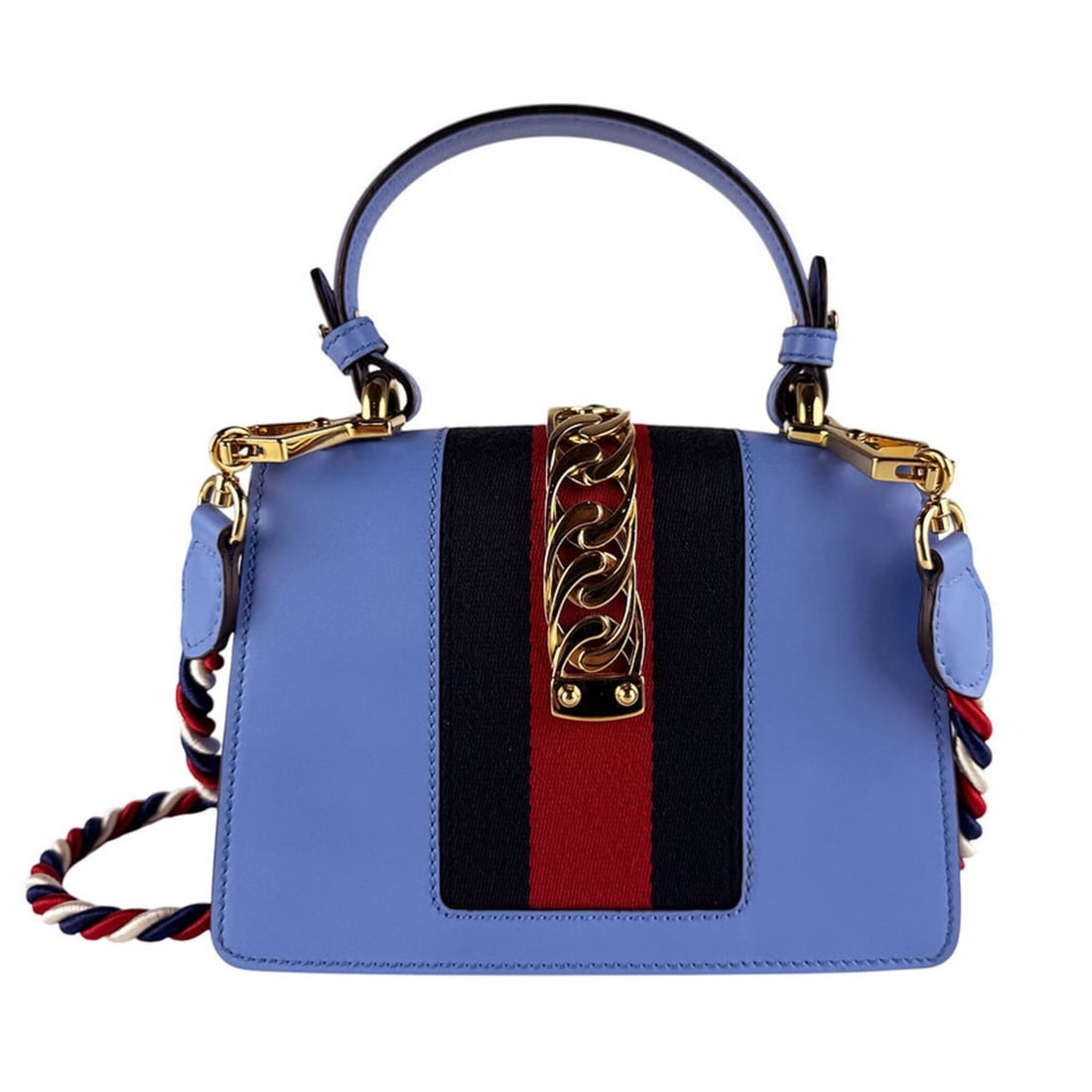 Gucci Sylvie Leather Handbag/Shoulder Bag, Blue Gold, Women's, 470270 z10177: --- Catalog ---Category: SizeSize (HxWxD): 14cm x 20cm x 8cm / 5.51'' x 7.87'' x 3.14''Category: DesignType: Handbag, Shoulder bagColor: BlueGender: WomenMaterial: Leather Category: GeneralMPN: 470270