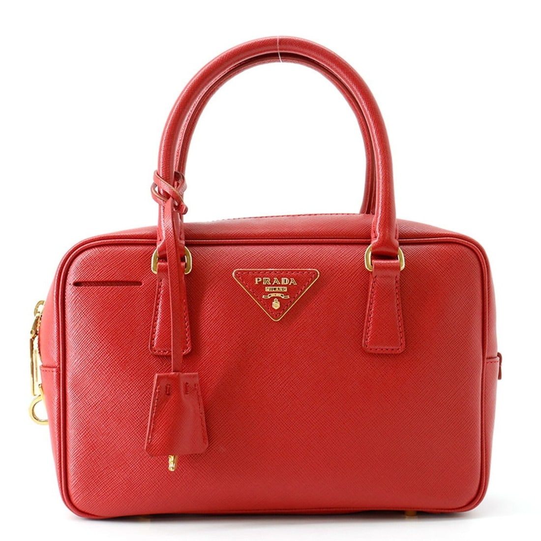 Prada Triangle Leather Handbag BN1113 PRADA: --- Catalog ---Category: SizeSize (HxWxD): 16cm x 24cm x 7.5cm / 6.29'' x 9.44'' x 2.95''Category: DesignType: HandbagColor: Red colorGender: WomenMaterial: Leather Hardware Color: GoldCategory: Gener