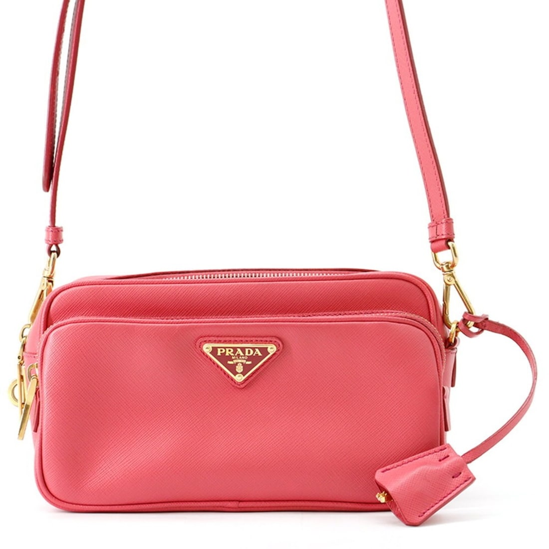 Prada Shoulder Bag Triangle Camera Leather BT1010 PRADA Handbag: --- Catalog ---Category: SizeSize (HxWxD): 12cm x 21.5cm x 9cm / 4.72'' x 8.46'' x 3.54''Category: DesignType: Handbag, Shoulder bagColor: PinkGender: WomenMaterial: Leather Hardware Color: GoldCatego