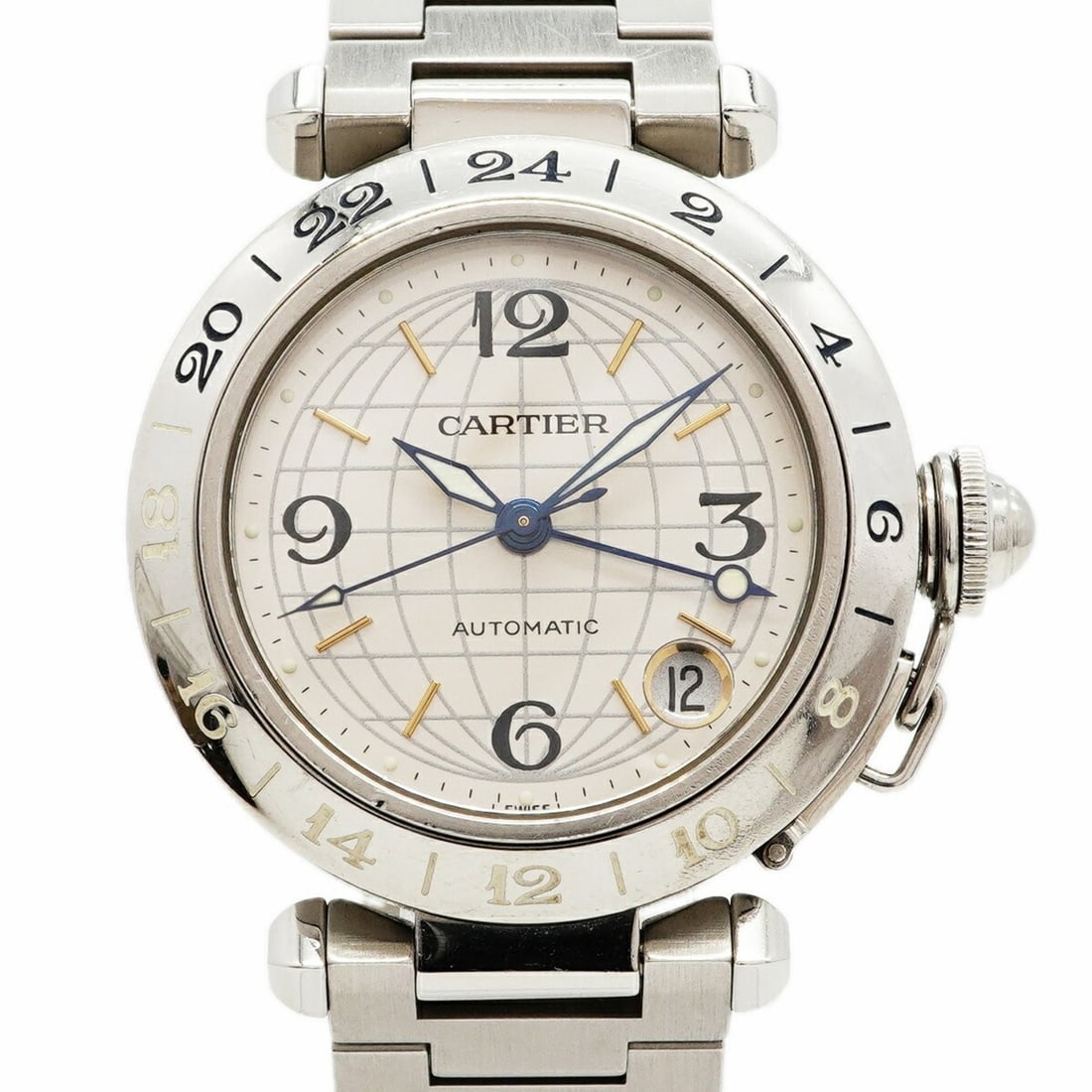 Cartier Pasha C Meridian GMT W31029M7 Silver Dial Men's Watch: --- Catalog ---Category: SizeWrist Size: 15cm / 5.9''Case Diameter: 35.5mm / 1.4''Category: DesignType: WristwatchGender: MenColor (Dial): SilverMaterial (Band): Stainless steelCategory: GeneralMPN: W