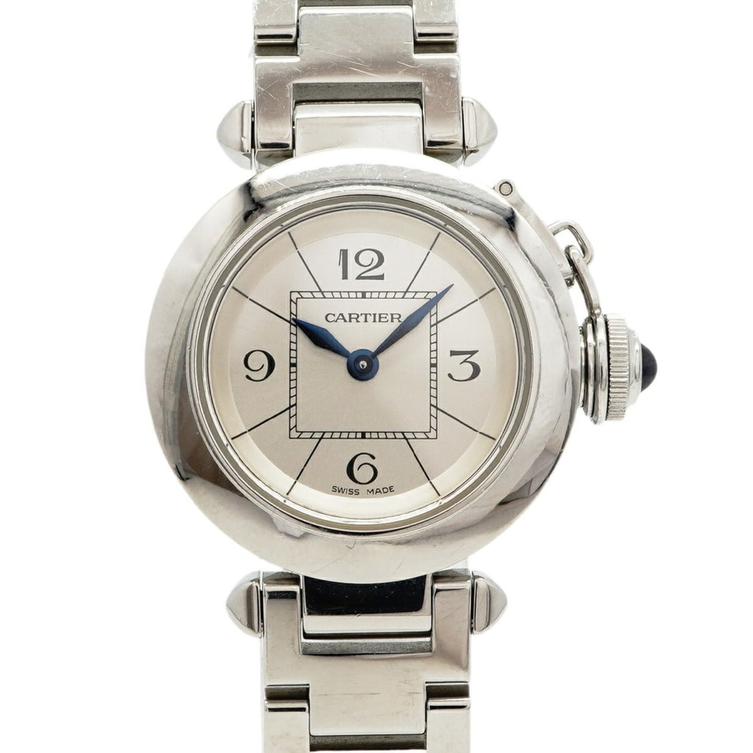 Cartier Miss Pasha W3140007 Silver Dial Women's Watch: --- Catalog ---Category: SizeWrist Size: 14.5cm / 5.7''Case Diameter: 26.9mm / 1.06''Category: DesignType: WristwatchGender: WomenColor (Dial): SilverMaterial (Band): Stainless steelCategory: GeneralM