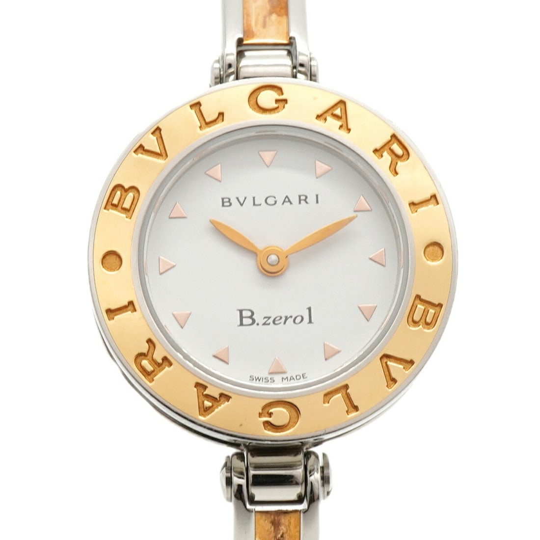 Bulgari B.zero1 PG combination, medium size, BZ22S, white dial women's watch.: --- Catalog ---Category: SizeWrist Size: 14.5cm / 5.7''Case Diameter: 22.2mm / 0.87''Category: DesignType: WristwatchGender: WomenColor (Dial): WhiteMaterial (Band): Pink gold, Stainless steelCategory