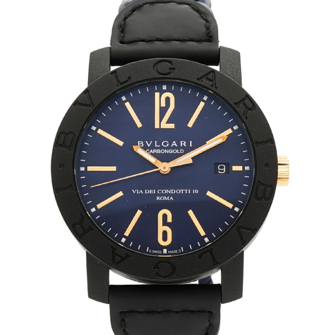 Bvlgari Carbon Gold BB40CL Blue Dial Men's Watch: --- Catalog ---Category: SizeWrist Size: 19cm / 7.48''Case Diameter: 40.1mm / 1.58''Category: DesignType: WristwatchGender: MenColor (Dial): BlueMaterial (Band): LeatherCategory: GeneralMPN: BB40CLBra