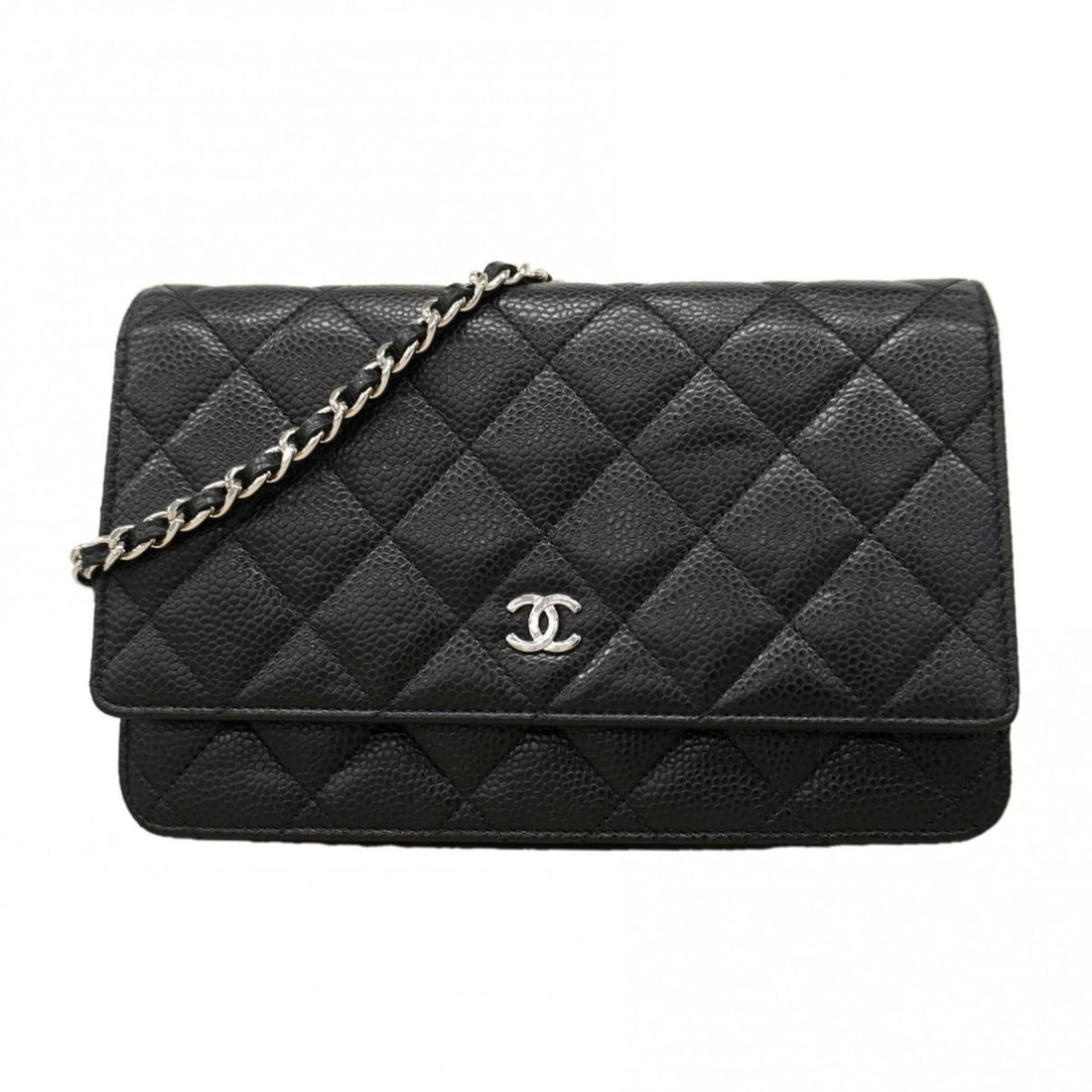 Chanel Matelassé Chain Shoulder Wallet, Caviar Leather, Black, Women's: --- Catalog ---Category: SizeSize (HxWxD): 12cm x 19cm x 3cm / 4.72'' x 7.48'' x 1.18''Category: DesignType: Chain/Shoulder walletColor: BlackGender: WomenMaterial: Grained Calfskin Category: GeneralB