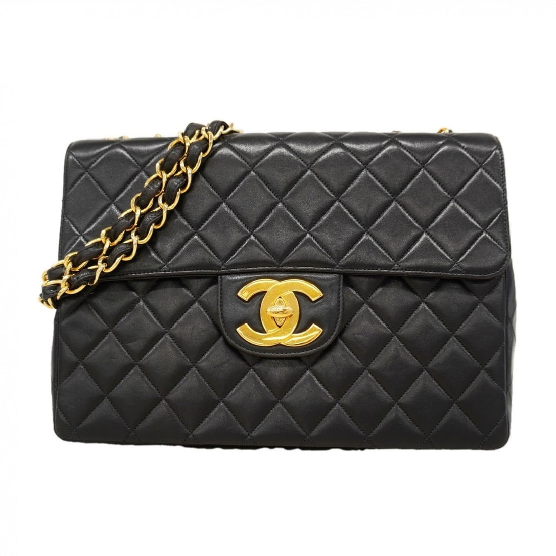 Chanel Shoulder Bag, Large Matelassé, Double Chain, Lambskin, Black, Women's (1 of 10)