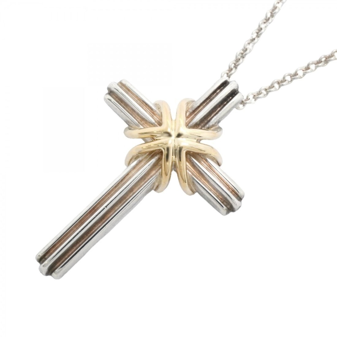 Tiffany & Co. Signature Cross Necklace, 18K Yellow Gold (KYG), Sterling Silver 925, Women's: --- Catalog ---Category: SizePendant Size: 33.2mm x 22.4mm / 1.3'' x 0.88''Neck Circumference: 40.5 cm / 15.94''Category: DesignGender: WomenMaterial: Silver 925, Yellow gold (18K)Necklace Type: Neckl