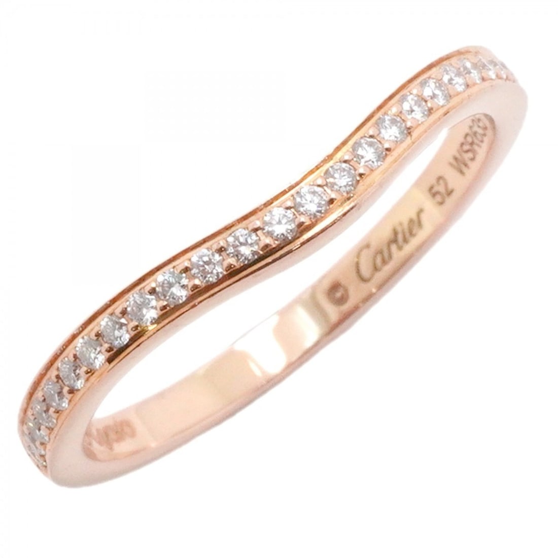 Cartier Ballerina Half Eternity Ring, 18K Pink Gold with Diamonds, Size 52, Women's: --- Catalog ---Category: SizeUS Size: 6.5Brand Size: 52Category: DesignType: Band ringStone: DiamondGender: WomenMaterial: Pink gold (18K)Category: GeneralBrand: Cartier--- Item List ---Section: Condi