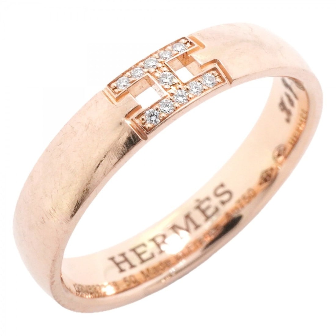Hermes Ever Hercules Ring, 18KPG Pink Gold with Diamonds, Size #50, Women's: --- Catalog ---Category: SizeUS Size: 5.5Brand Size: 50Category: DesignType: Band ringStone: DiamondGender: WomenMaterial: Pink gold (18K)Category: GeneralBrand: Hermes--- Item List ---Section: Condit