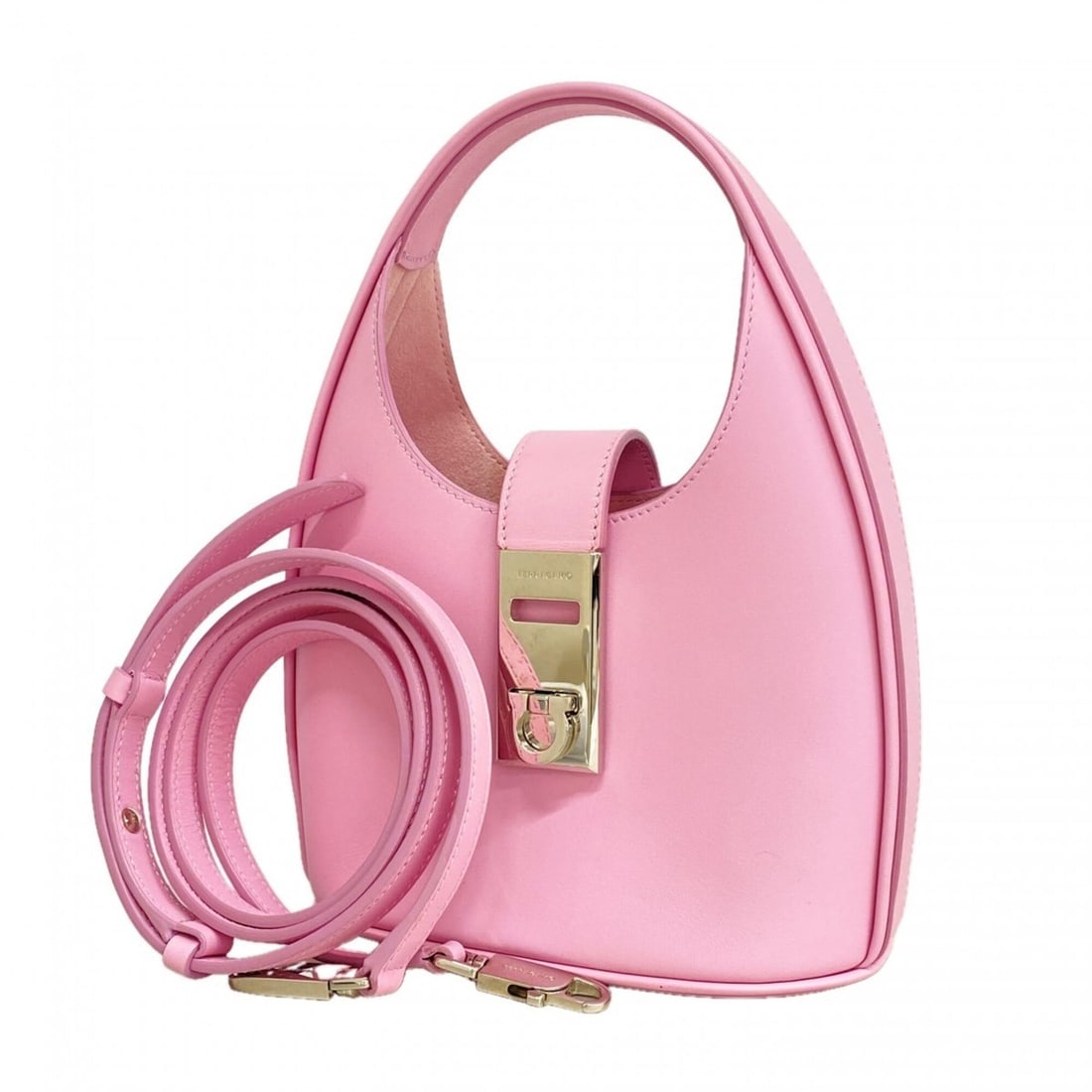 Salvatore Ferragamo Gancini Hobo Leather Handbag, Pink, 2-way Bag for Women: --- Catalog ---Category: SizeSize (HxWxD): 12cm x 16cm x 8cm / 4.72'' x 6.29'' x 3.14''Category: DesignType: HandbagColor: PinkGender: WomenMaterial: Leather Hardware Color: SilverCategory: GeneralBra