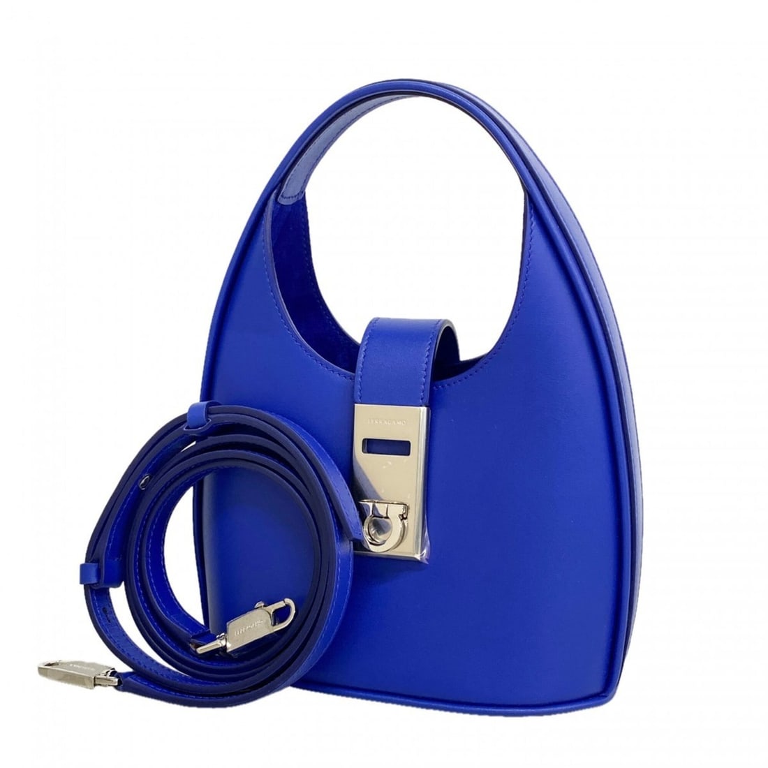 Salvatore Ferragamo Gancini Hobo Leather Handbag, Blue, 2-way Bag for Women: --- Catalog ---Category: SizeSize (HxWxD): 12cm x 16cm x 8cm / 4.72'' x 6.29'' x 3.14''Category: DesignType: HandbagColor: BlueGender: WomenMaterial: Leather Hardware Color: SilverCategory: GeneralBra