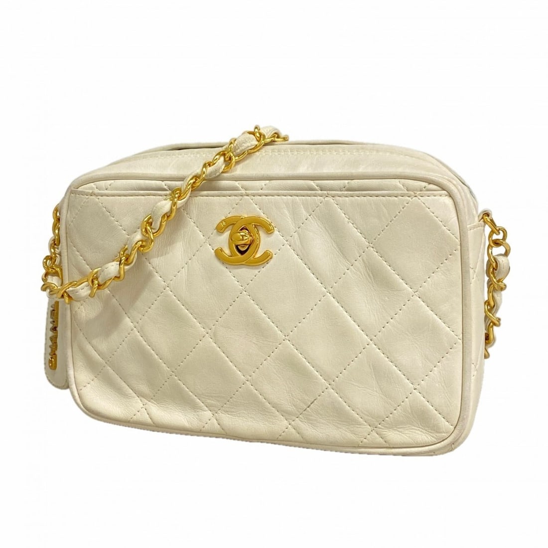 Chanel Matelassé Chain Shoulder Bag, Lambskin, White, Women's, P3054331 (1 of 11)