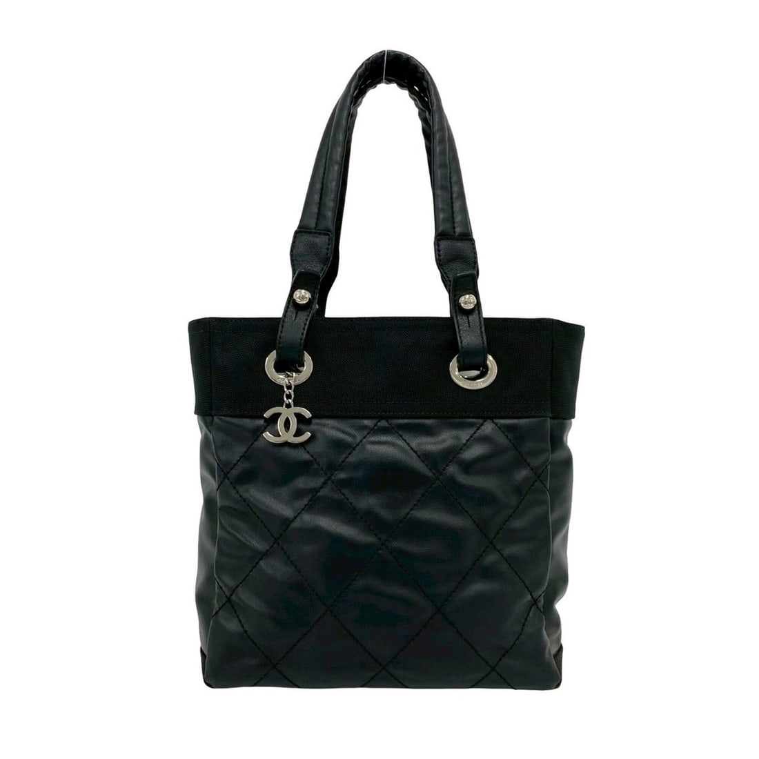 CHANEL Paris Biarritz PM Leather and Canvas Tote Bag/Handbag, Black, 39873 (1 of 10)