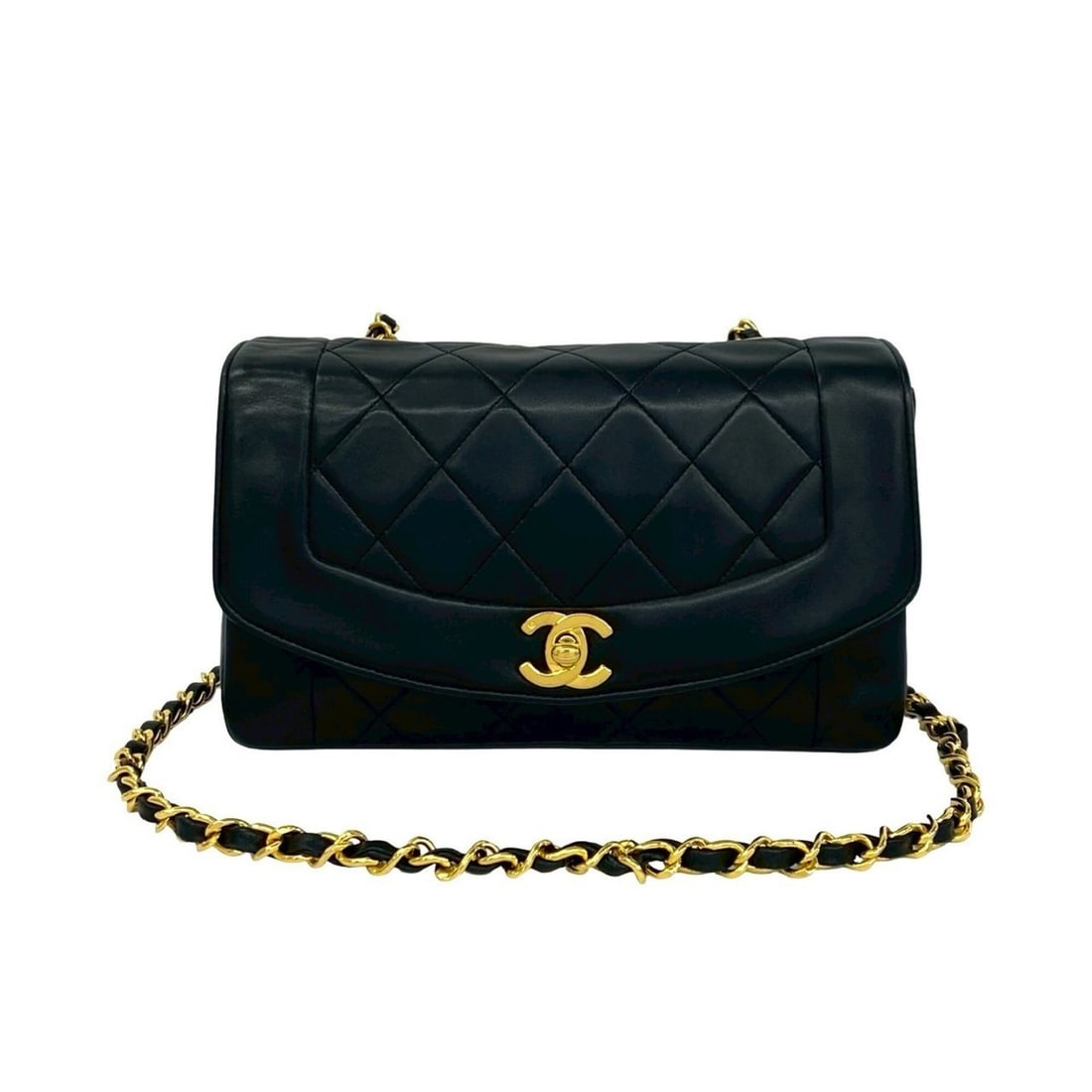 CHANEL Matelassé Diana Flap Coco Lambskin Chain Shoulder Bag, Black 33448: --- Catalog ---Category: SizeSize (HxWxD): 13cm x 22.5cm x 7.5cm / 5.11'' x 8.85'' x 2.95''Category: DesignType: Shoulder bagColor: BlackGender: WomenMaterial: Leather Leather/Fur Type: LambskinCatego