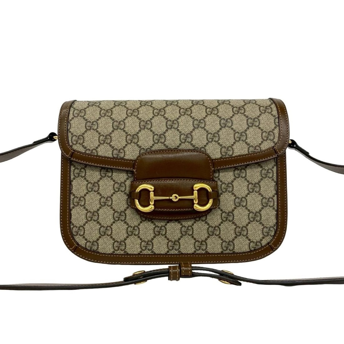 GUCCI Horsebit 1955 GG Supreme Leather Polyurethane Semi One Shoulder Bag Pochette Brown 45357 (1 of 10)