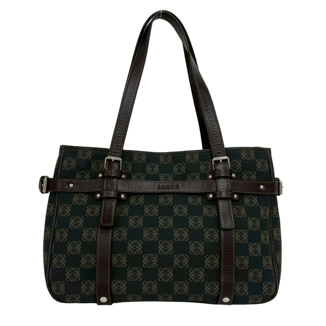 LOEWE Repeat Anagram all-over print leather tote bag, semi-shoulder handbag, gray, 28440: --- Catalog ---Category: SizeSize (HxWxD): 24.5cm x 34cm x 16cm / 9.64'' x 13.38'' x 6.29''Category: DesignType: Handbag, Shoulder bag, Tote bagColor: Brown, GrayGender: WomenMaterial: Leather , PVC C