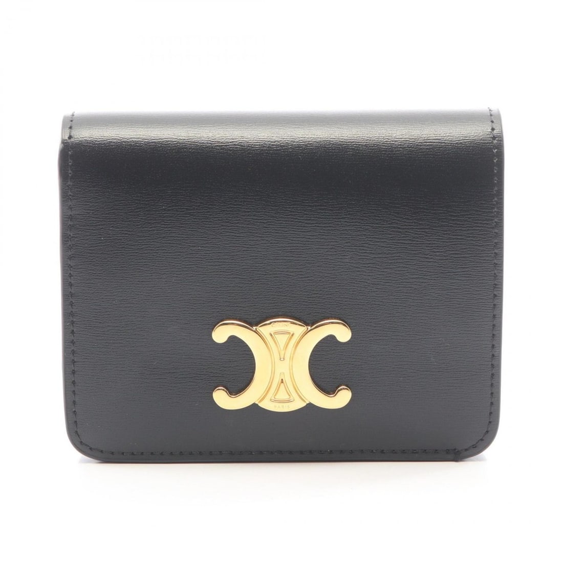 Celine Triomphe Compact Wallet, Bi-fold Shiny Calfskin, Women's, Black (CEL10K623DPV): --- Catalog ---Category: SizeSize (HxWxD): 8cm x 11cm x 3cm / 3.14'' x 4.33'' x 1.18''Category: DesignType: Wallet (bi-fold)Color: BlackGender: WomenMaterial: Leather Category: GeneralMPN: CEL10K623DP