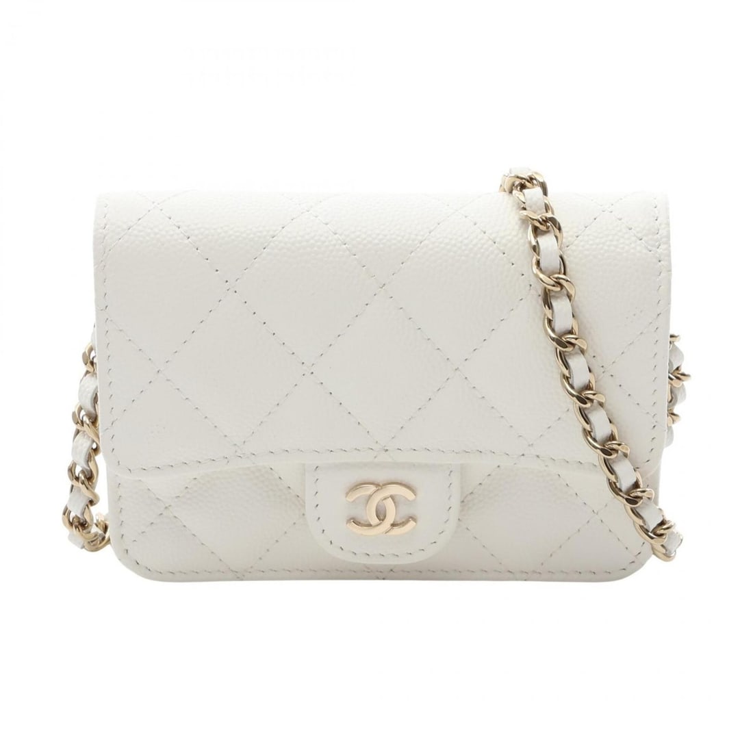 Chanel Matelassé Classic Handbag/Clutch/Shoulder Bag, Caviar Leather (Grained Calfskin), Women's,: --- Catalog ---Category: SizeSize (HxWxD): 9cm x 12cm x 3cm / 3.54'' x 4.72'' x 1.18''Category: DesignType: Handbag, Shoulder bagColor: WhiteGender: WomenMaterial: Grained Calfskin Category: GeneralMP