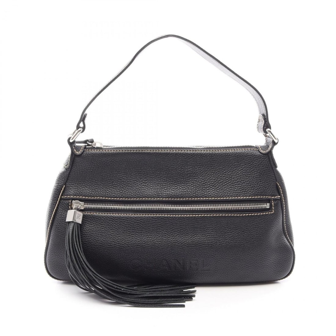 Chanel logo fringe shoulder bag/handbag, leather, women's, black.: --- Catalog ---Category: SizeSize (HxWxD): 22cm x 39cm x 12cm / 8.66'' x 15.35'' x 4.72''Category: DesignType: Handbag, Shoulder bagColor: BlackGender: WomenMaterial: Leather Category: GeneralBrand: C