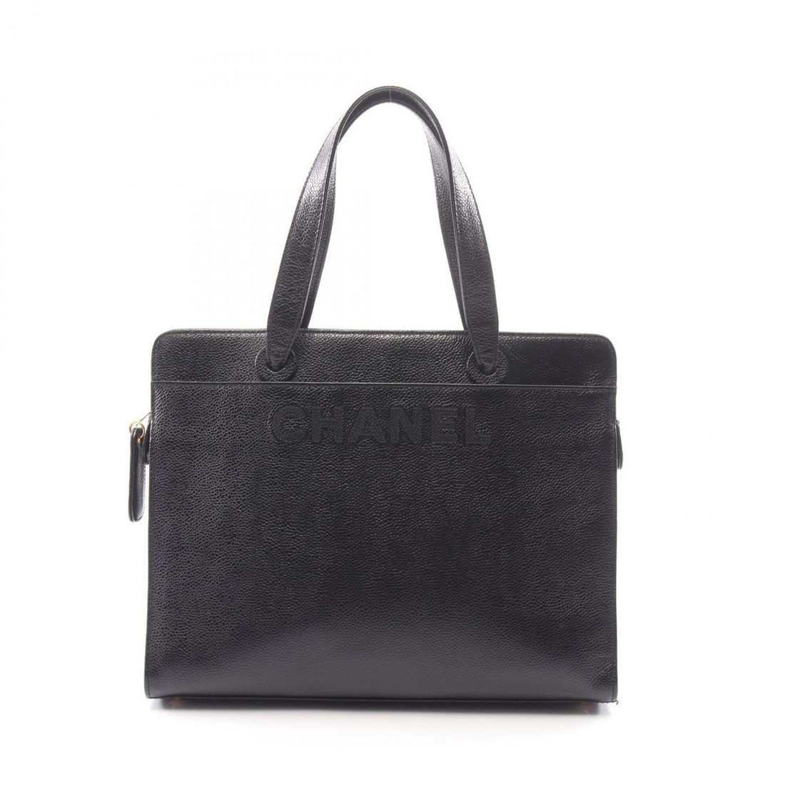 Chanel logo tote bag/handbag, caviar leather (grained calfskin), women's, black.: --- Catalog ---Category: SizeSize (HxWxD): 24cm x 30cm x 10cm / 9.44'' x 11.81'' x 3.93''Category: DesignType: Handbag, Tote bagColor: BlackGender: WomenMaterial: Grained Calfskin Category: GeneralBra