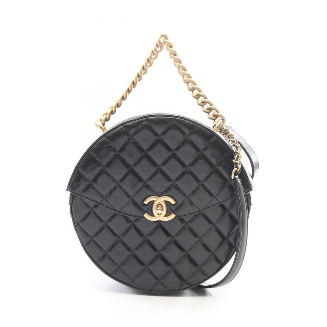 Chanel Matelassé Round 2-Way Shoulder Bag/Handbag, Leather, Women's, Black: --- Catalog ---Category: SizeSize (HxWxD): 22cm x 22cm x 7.5cm / 8.66'' x 8.66'' x 2.95''Category: DesignType: Handbag, Shoulder bagColor: BlackGender: WomenMaterial: Leather Category: GeneralBrand: C