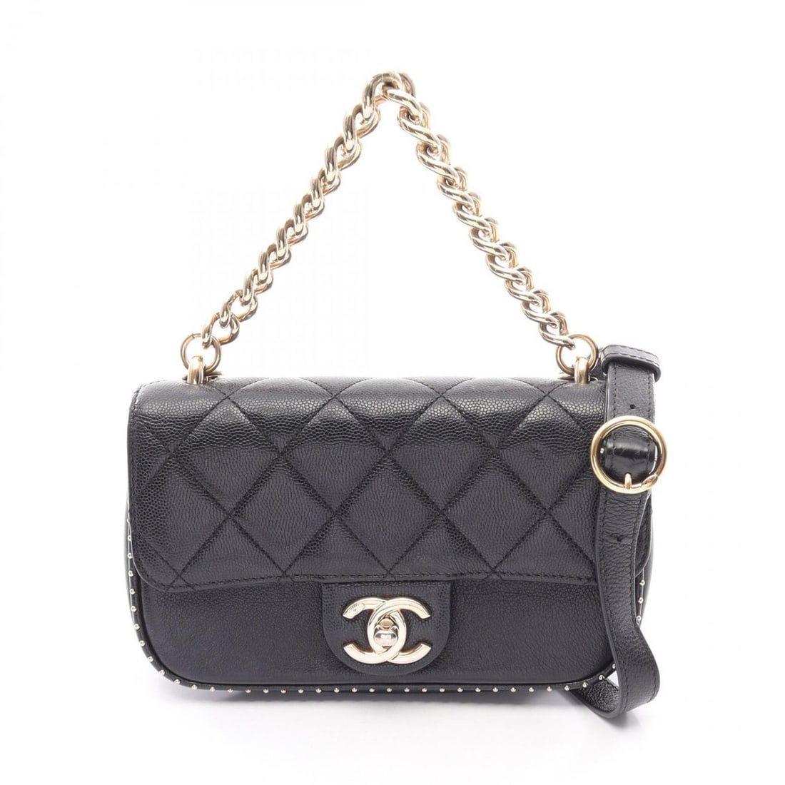 Chanel Matelassé Mini 2-Way Shoulder Bag/Handbag, Caviar Leather (Grained Calfskin), Women's, Black: --- Catalog ---Category: SizeSize (HxWxD): 11.5cm x 19cm x 3.5cm / 4.52'' x 7.48'' x 1.37''Category: DesignType: Handbag, Shoulder bagColor: BlackGender: WomenMaterial: Grained Calfskin Category: Gene