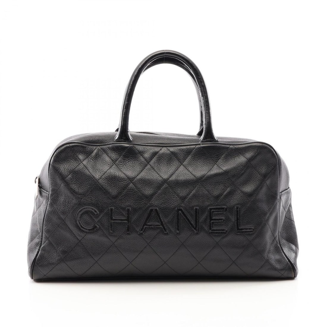 Chanel Matelassé Bowling Bag Handbag, Caviar Leather (Grained Calfskin), Women's, Black: --- Catalog ---Category: SizeSize (HxWxD): 19cm x 36cm x 11cm / 7.48'' x 14.17'' x 4.33''Category: DesignType: HandbagColor: BlackGender: WomenMaterial: Grained Calfskin Category: GeneralBrand: Chanel