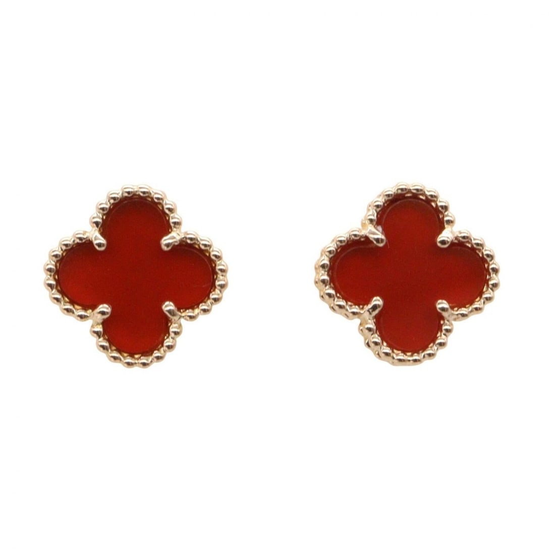 Van Cleef & Arpels Sweet Alhambra Carnelian Earrings, 18K Pink Gold (PG), Carnelian, Women's,: --- Catalog ---Category: SizeSize (HxWxD): 9.00mm x 9.00mm / 0.35'' x 0.35''Category: DesignType: Stud earringsColor: Gold, Red colorGender: WomenMaterial: Rose gold (18K)Category: GeneralMPN: VCARN6B