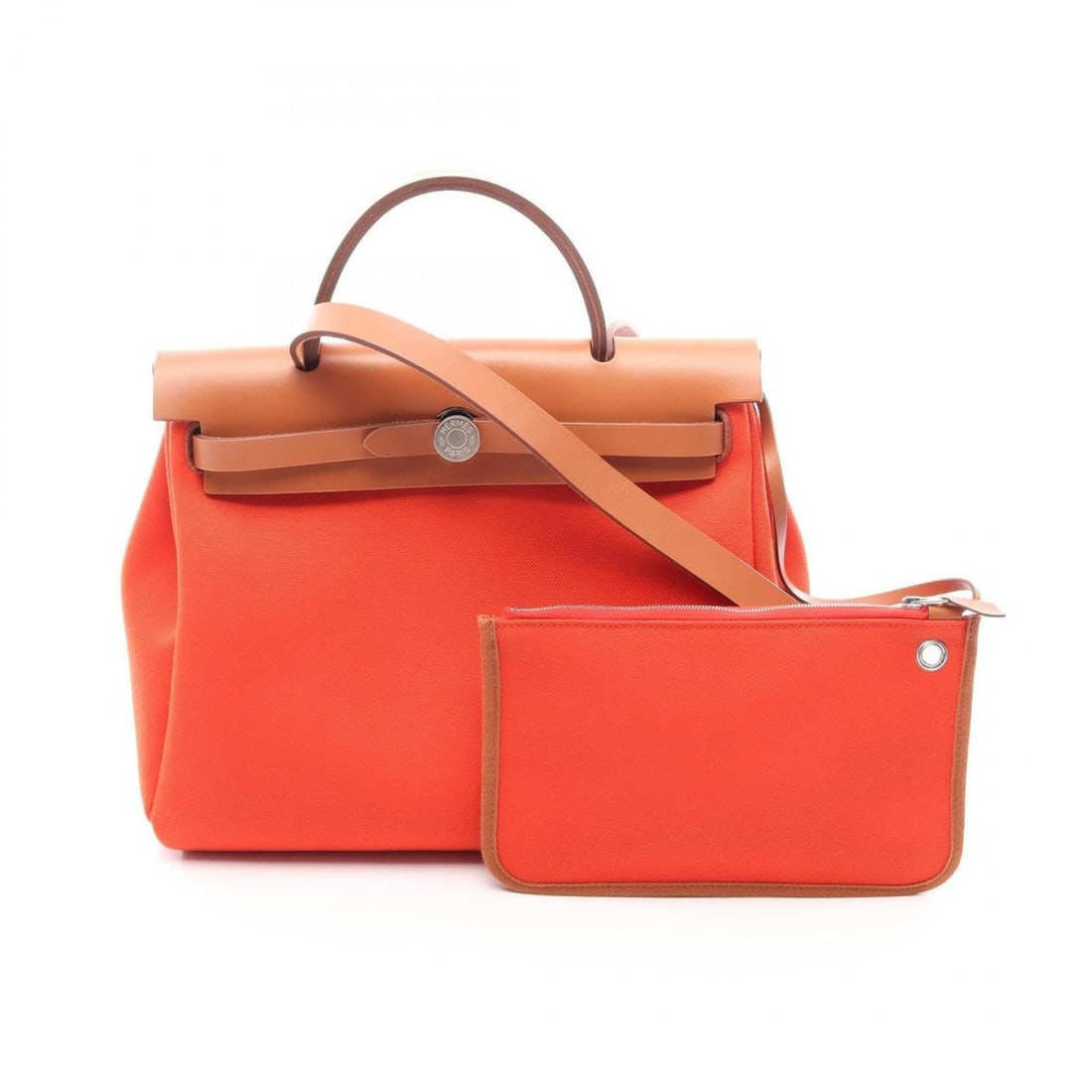 Hermes Herbag Zip PM 2-Way Handbag, Canvas and Leather, Toile Military, Vache Hunter, Women's,: --- Catalog ---Category: SizeSize (HxWxD): 24cm x 31cm x 10cm / 9.44'' x 12.2'' x 3.93''Category: DesignType: Handbag, PouchColor: Brown, Capucine, Fauve, OrangeGender: WomenMaterial: Canvas , Leather