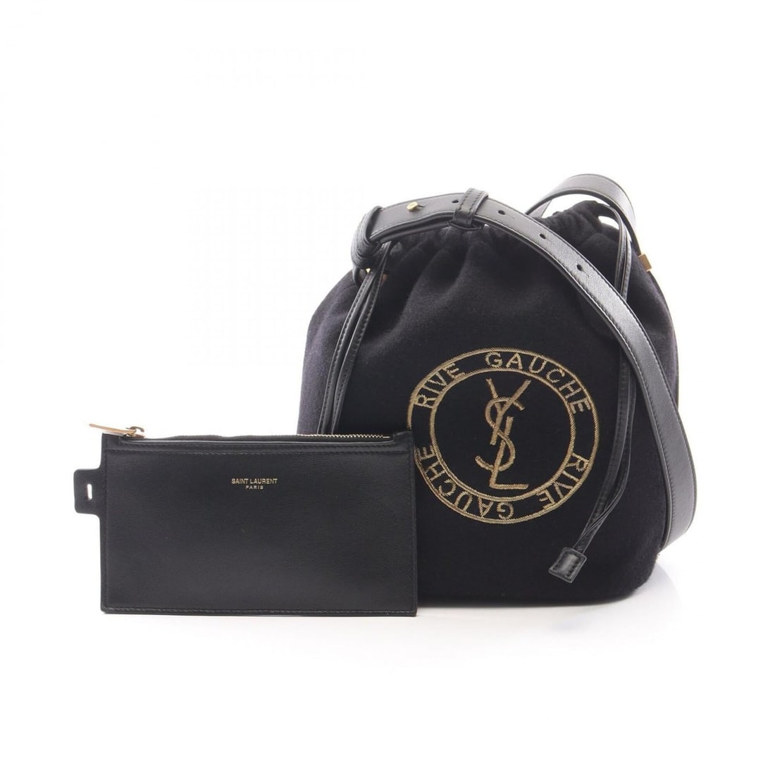 Yves Saint Laurent Saint Laurent Paris Rive Gauche Shoulder Bag/Handbag, Wool Leather, Women's,: --- Catalog ---Category: SizeSize (HxWxD): 23cm x 21cm x 13.5cm / 9.05'' x 8.26'' x 5.31''Category: DesignType: Handbag, Pouch, Shoulder bagColor: BlackGender: WomenMaterial: Wool , Leather Category: 