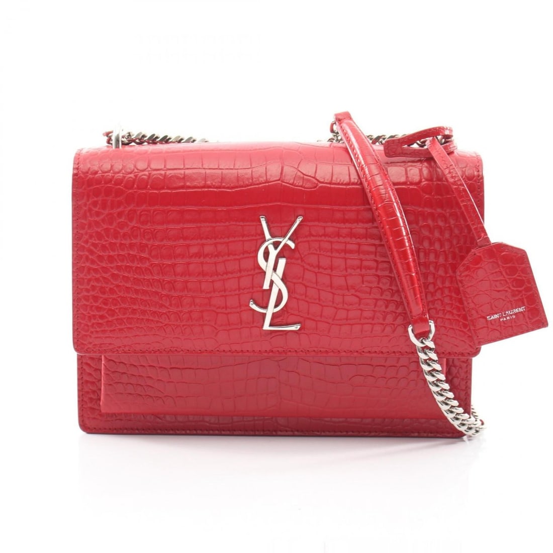 Yves Saint Laurent Saint Laurent Paris Sunset Embossed Leather Shoulder Bag/Handbag for Women, Red: --- Catalog ---Category: SizeSize (HxWxD): 15cm x 22cm / 5.9'' x 8.66''Category: DesignType: Shoulder bagColor: Red colorGender: WomenMaterial: Leather Leather/Fur Type: Embossed leatherCategory: Gene