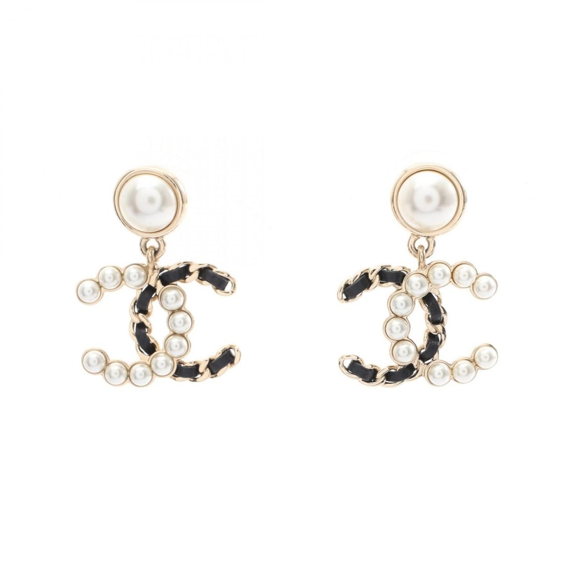 Chanel B25K Coco Mark Earrings, Gold Plated Leather, Faux Pearl, Women's, Gold, White, Black, ABG562: --- Catalog ---Category: SizeSize (HxWxD): 30.00mm x 20.00mm / 1.18'' x 0.79''Category: DesignType: Stud earringsColor: Black, Gold, WhiteGender: WomenMaterial: Gold plating, LeatherCategory: GeneralB