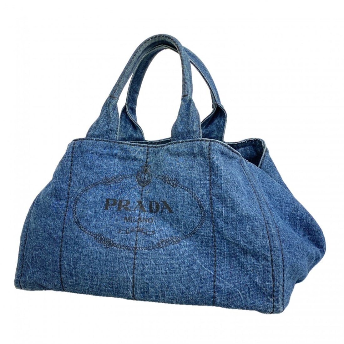Prada Canapa Denim Handbag, Navy, Women's, P3041144: --- Catalog ---Category: SizeSize (HxWxD): 25cm x 40cm x 25.5cm / 9.84'' x 15.74'' x 10.03''Category: DesignType: HandbagColor: NavyGender: WomenMaterial: Denim Hardware Color: GoldCategory: GeneralBr