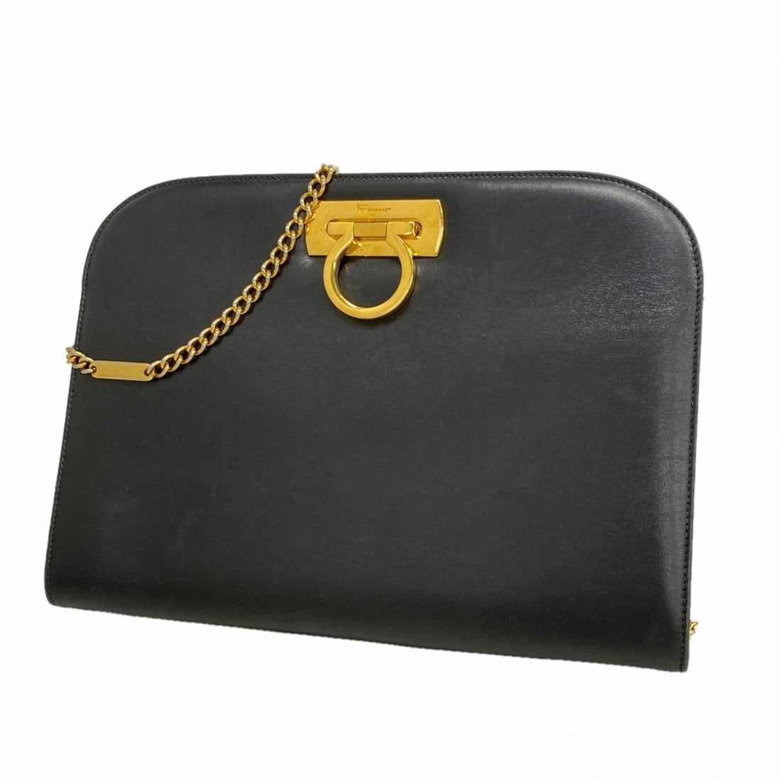 Salvatore Ferragamo Gancini Leather Shoulder Bag, Black, Women's: --- Catalog ---Category: SizeSize (HxWxD): 20cm x 27.5cm x 5.5cm / 7.87'' x 10.82'' x 2.16''Category: DesignType: Shoulder bagColor: BlackGender: WomenMaterial: Leather Hardware Color: GoldCategory: G